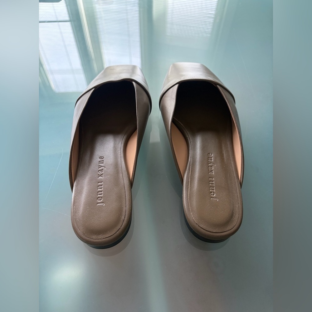 NWOB. $545 Jenni Kayne Mia Mule Leather Square Toe Flat Shoe Earthen Green Sz 39 - Picture 9 of 16